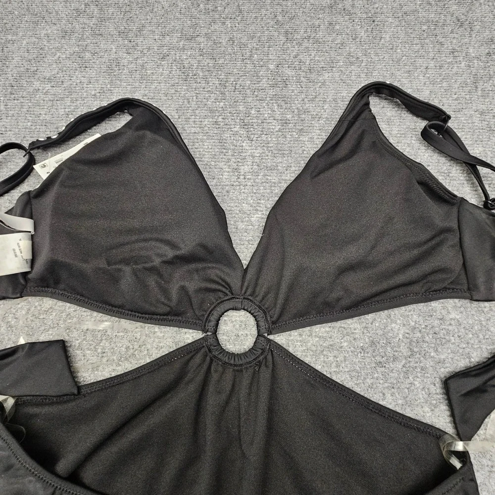 Bar III Monokini Swimsuit Womens XL Black Studded Cutout O-Ring One Piece New